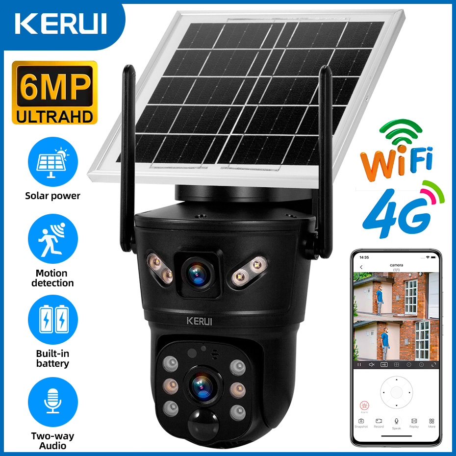 Home Security Video Cameras - KERUI Caméra solaire extérieure 6MP 4G